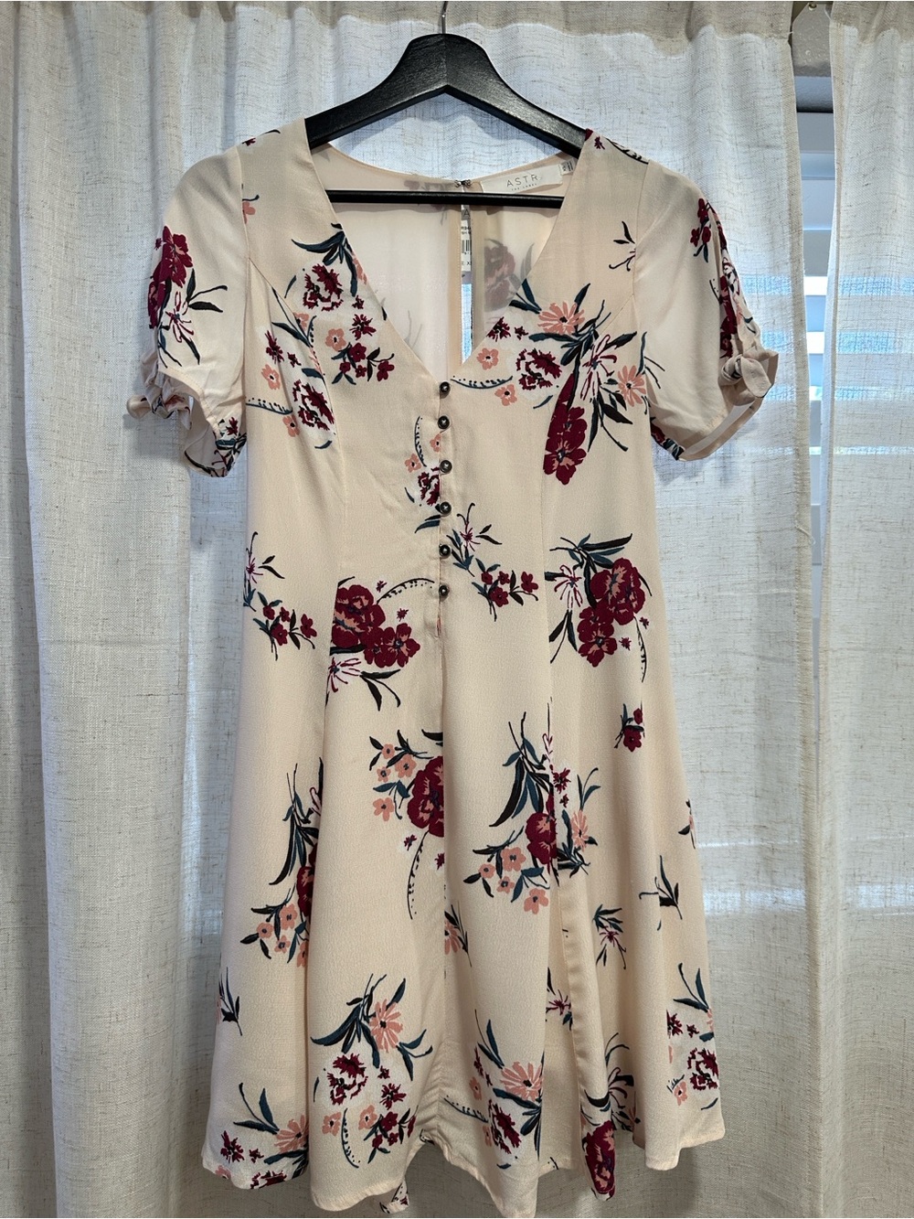 ASTR The Label Blush Multi Floral Tie Sleeve Dress XS